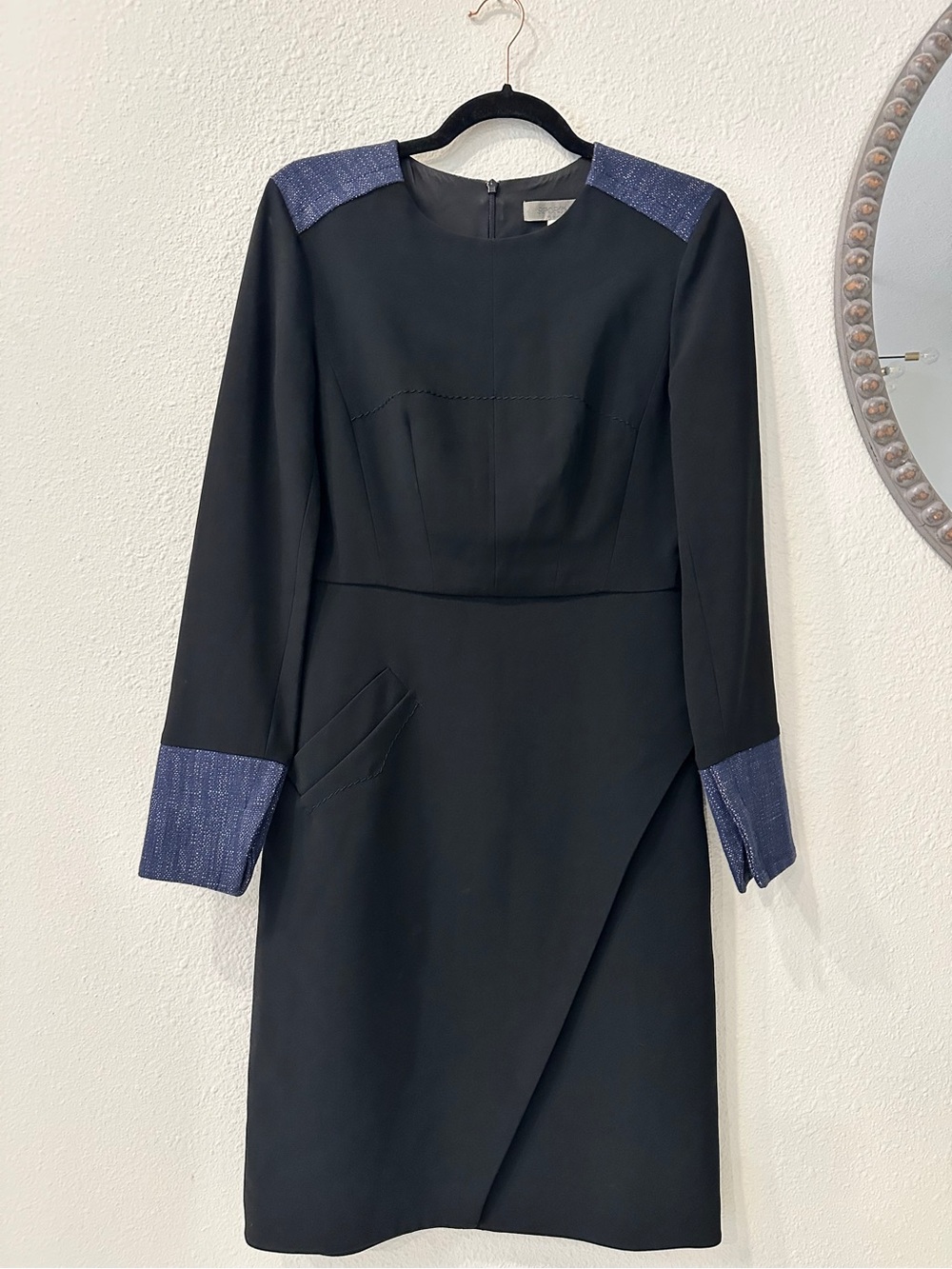 Sportmax Max Mara Black Long-Sleeve Dress with Denim Accent